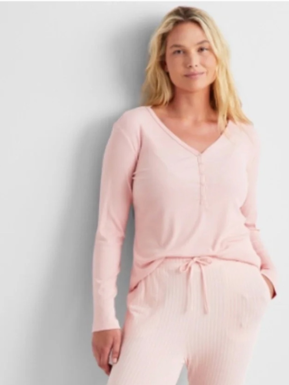 State of Day Women's Long-Sleeve Ribbed Henley Sleep Top